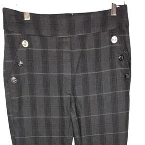 Ava &Grace women L black, gray plaid wide leg button accent pocket dark academia